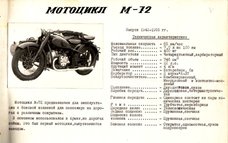 IMZ M-72 data card